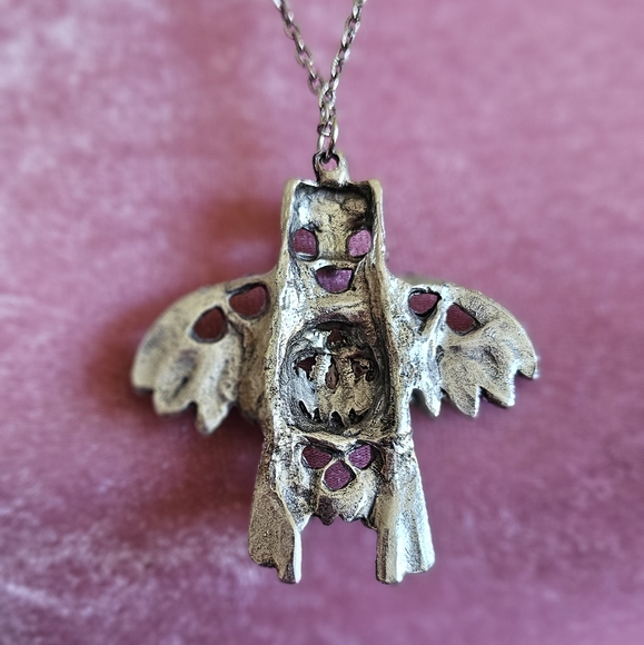 Vintage 70's Kachina pendant. Silver tone metal and faux turquoise. - Picture 4 of 6